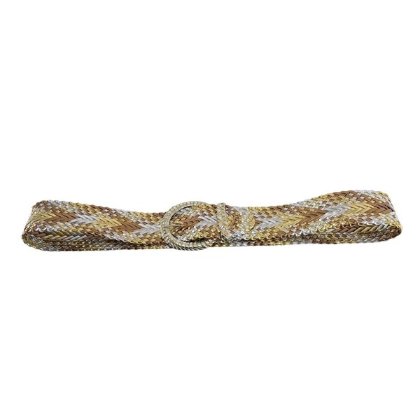 NWOT Women's Size Medium Multi-Colored Gold, Silver & Bronze Woven Metallic Belt - Picture 2 of 3